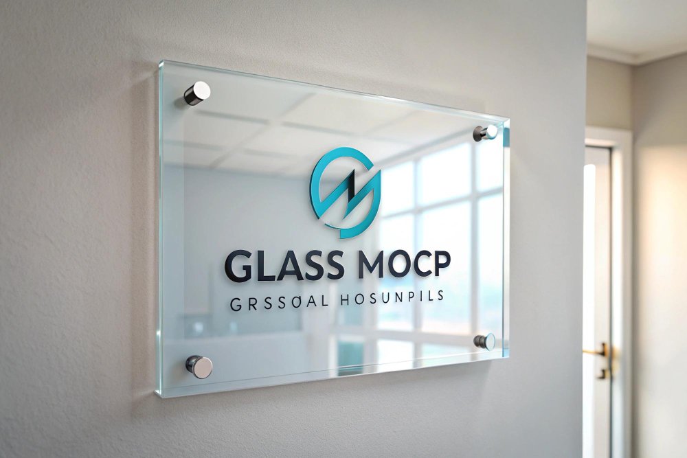 Acrylic sign mounted on a wall with custom logo and text